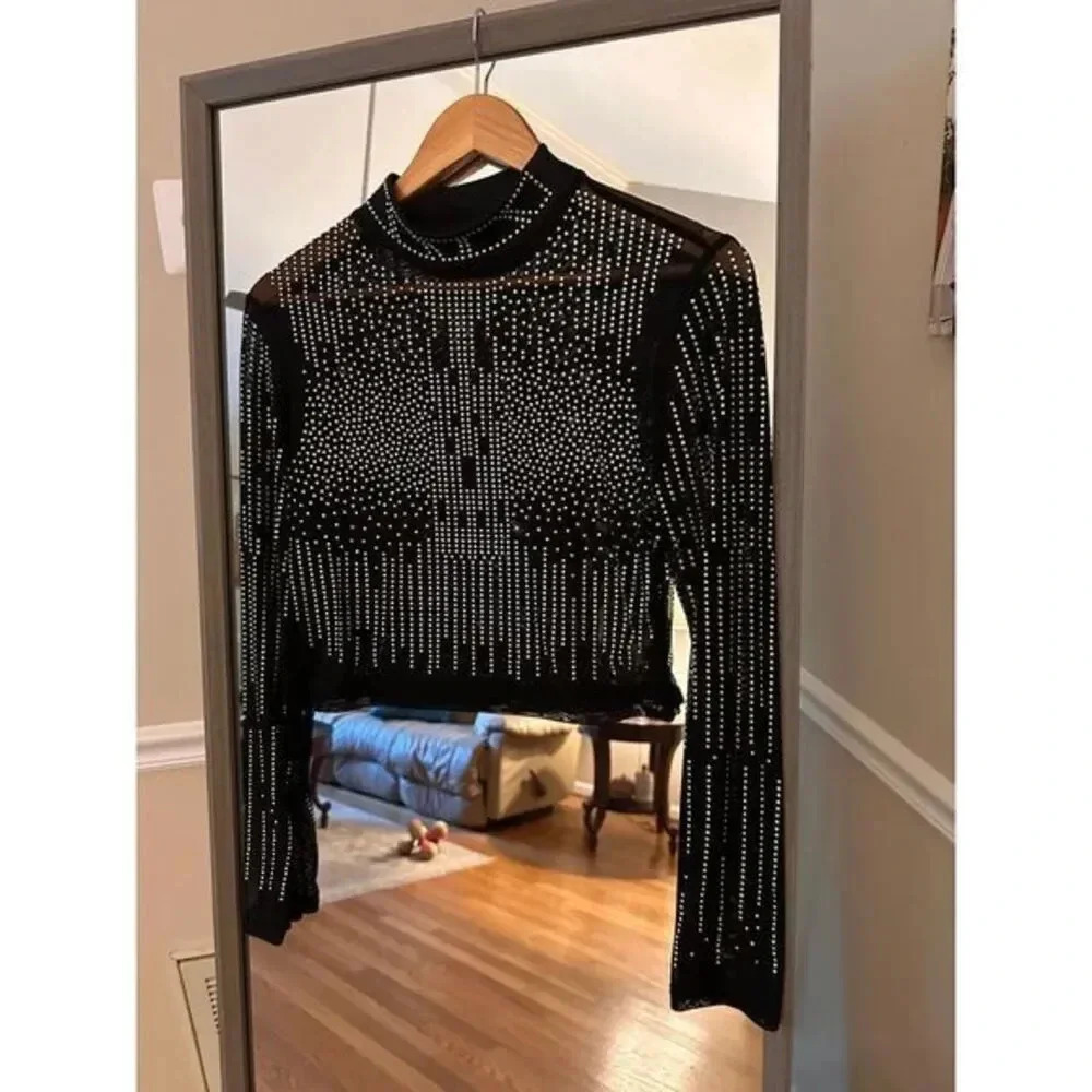 Black Rhinestone Shirt Large - Picture 2 of 5